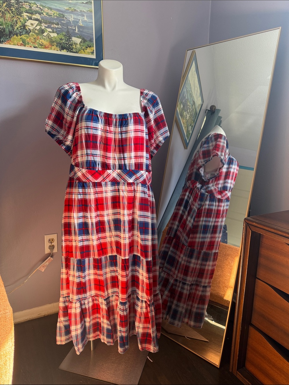 torrid Red, White & Blue Plaid Midi Dress